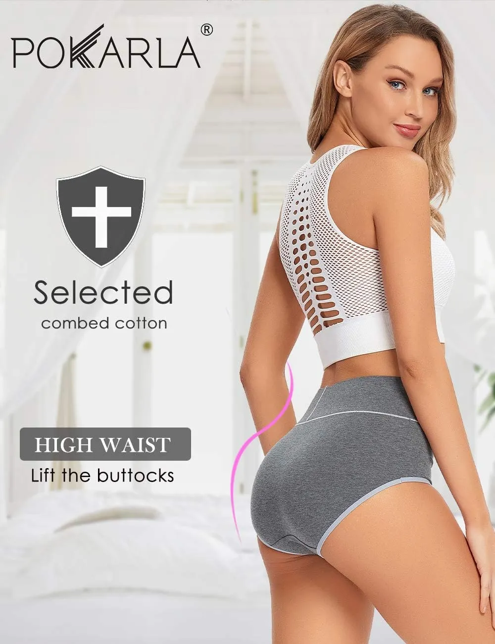 POKARLA Womens Cotton Underwear High Waist Full Coverage Briefs Soft Breathable Postpartum Panties Stretch Underpants
