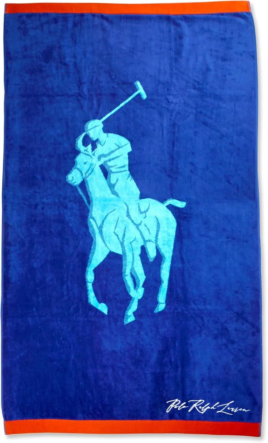 POLO RALPH LAUREN Mens Large Signature Big Pony Beach Towel 66" x 35", (Royal Blue/Orange)