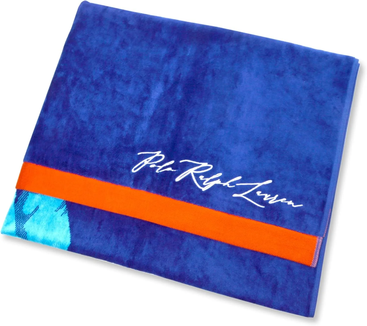 POLO RALPH LAUREN Mens Large Signature Big Pony Beach Towel 66" x 35", (Royal Blue/Orange)