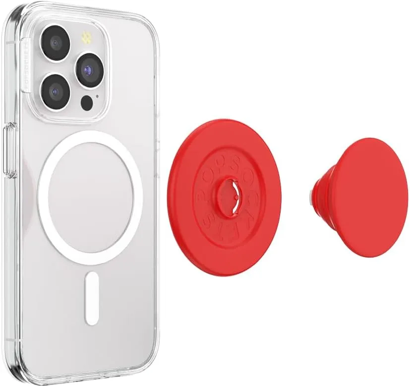 PopSockets Round Phone Grip Compatible with MagSafe, Adapter Ring Included, Phone Holder, Wireless Charging Compatible - Basic Rosso