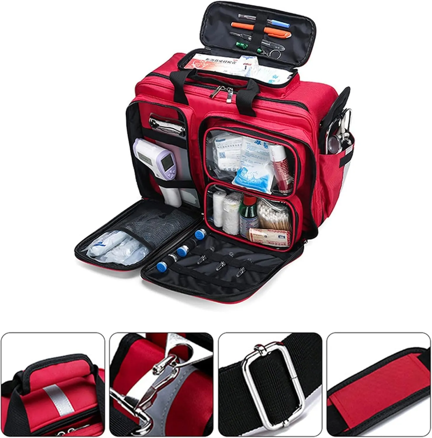 Portable First Aid Kit Bag, Waterproof Oxford Cloth Tote Bag, Outdoor Emergency Medical Kit, High capacity Shoulder Bag(Red)