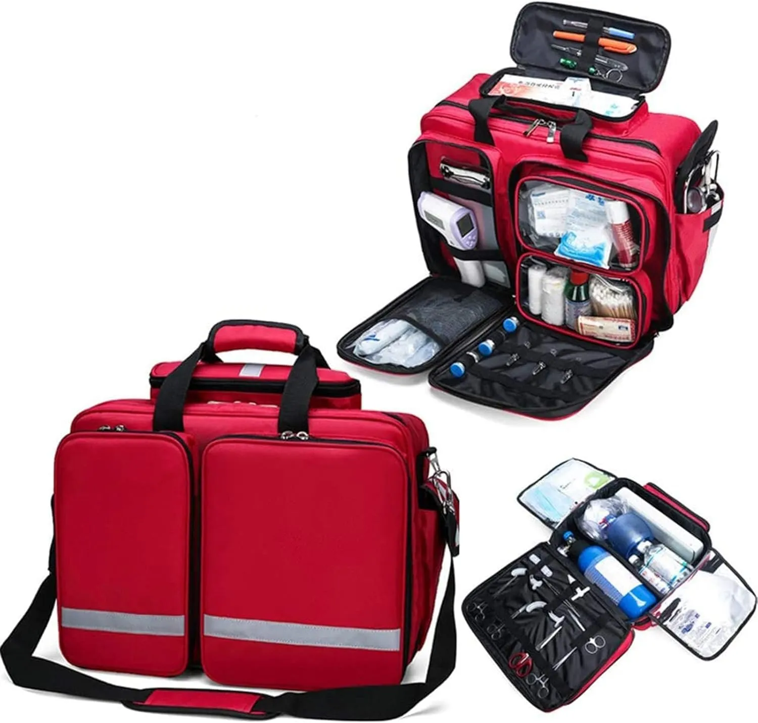 Portable First Aid Kit Bag, Waterproof Oxford Cloth Tote Bag, Outdoor Emergency Medical Kit, High capacity Shoulder Bag(Red)