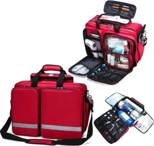 Portable First Aid Kit Bag, Waterproof Oxford Cloth Tote Bag, Outdoor Emergency Medical Kit, High capacity Shoulder Bag(Red)