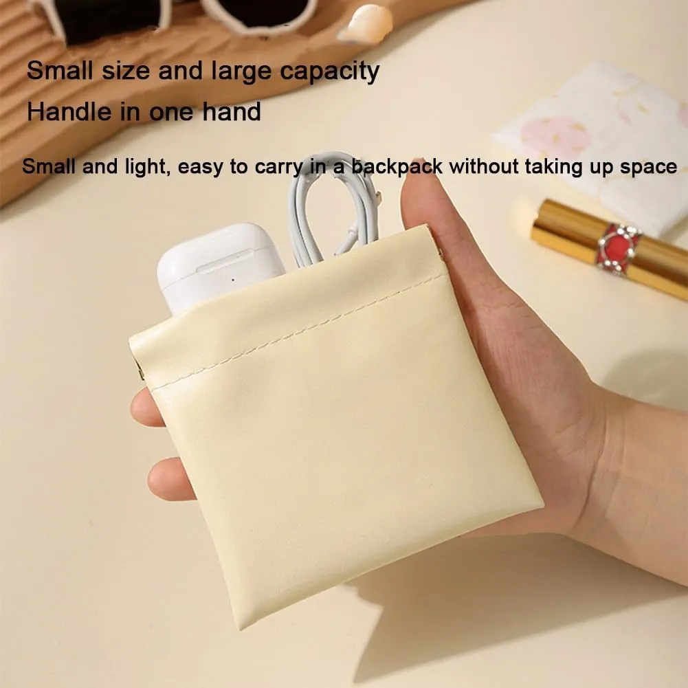 Portable Leather Self-Closing Mini Makeup Bag Lipstick Bag PU Leather Waterproof Automatic Closure Cosmetic Bag for Travel Outin Storage Organiser(Pink,18x14cm(1pcs))