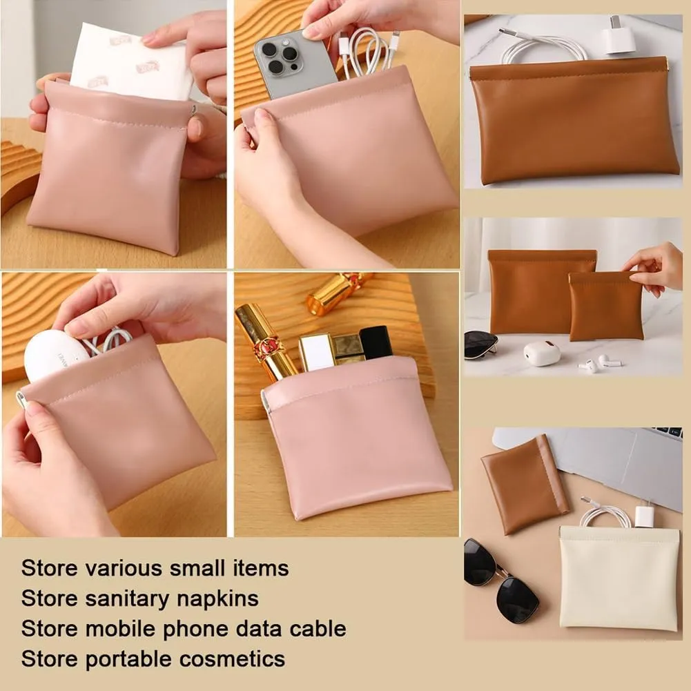 Portable Leather Self-Closing Mini Makeup Bag Lipstick Bag PU Leather Waterproof Automatic Closure Cosmetic Bag for Travel Outin Storage Organiser(Pink,18x14cm(1pcs))