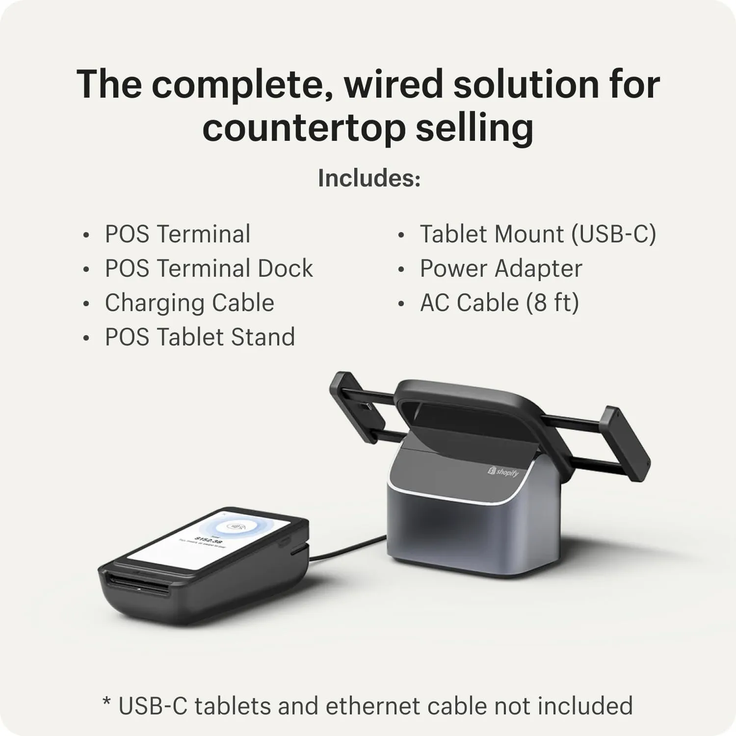 POS Terminal Countertop Kit for USB-C Tablets - Payment Terminal/Card Reader & Tablet Stand | Powered by Shopify POS