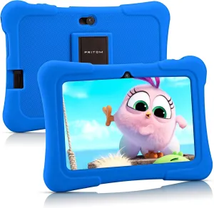 PRITOM 7 inch Kids Tablet, Quad Core Tablet Android, 32GB, WiFi, Bluetooth, Dual Camera, Educationl, Games,Parental Control, Kids Software Pre-Installed with Silicone Case (Dark Blue)