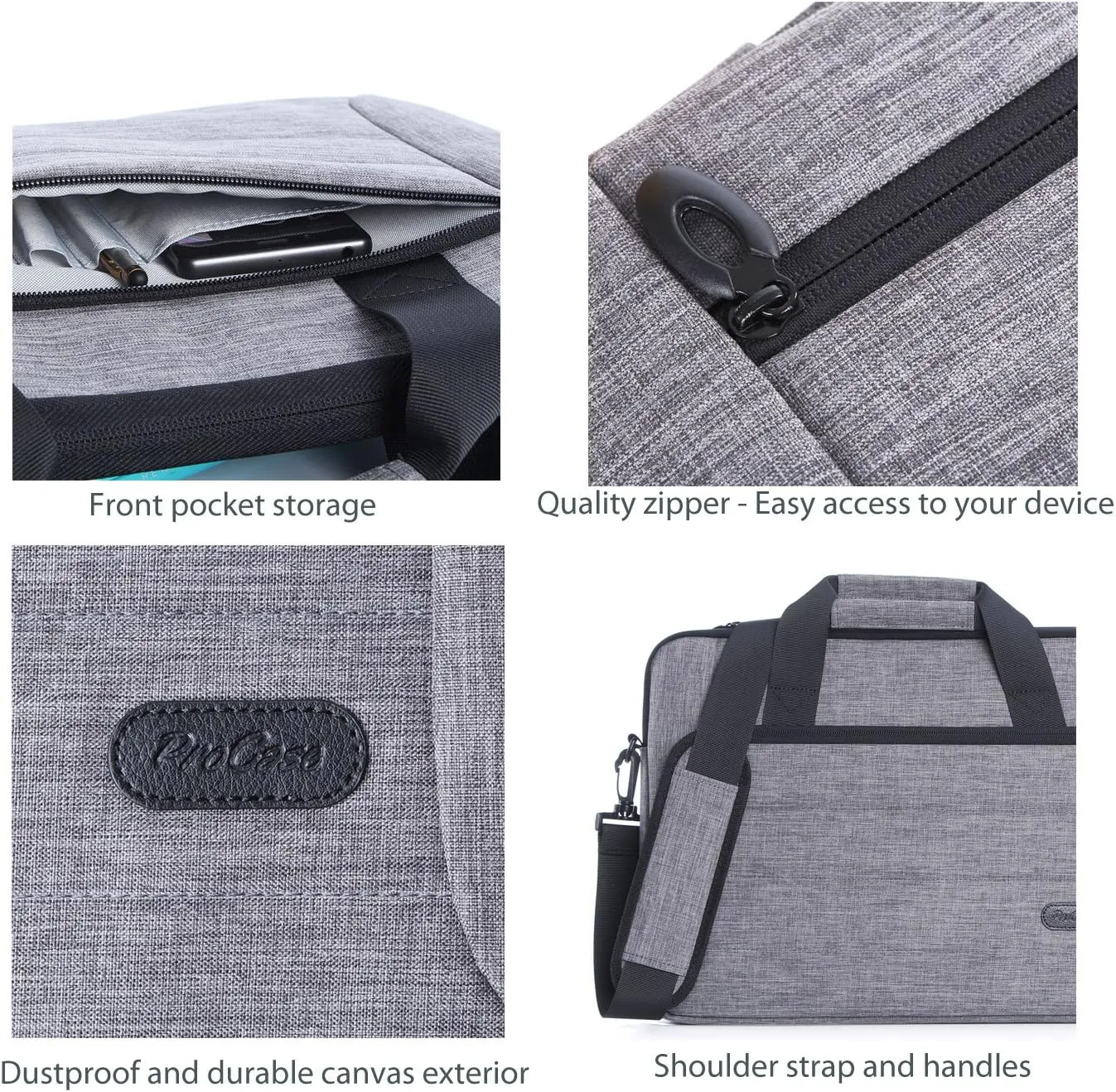 ProCase 13-13.5 Inch Laptop Sleeve Tote Bag with Shoulder Strap and Handle for Laptop Ultrabook MacBook Pro Air Surface Chromebook Notebook Acer Asus Dell HP Lenovo Galaxy Sony Toshiba -Grey