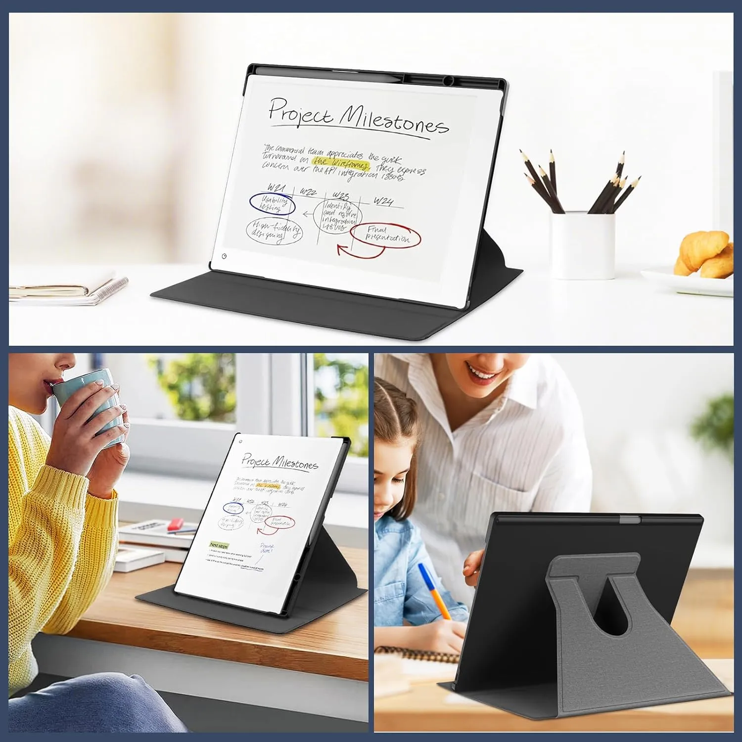 ProCase for Remarkable Paper Pro Tablet 11.8" 2024 Release Case with Pencil Holder, 360 Degree Rotation Protective Stand Cover Folio Smart Shockproof -Grey