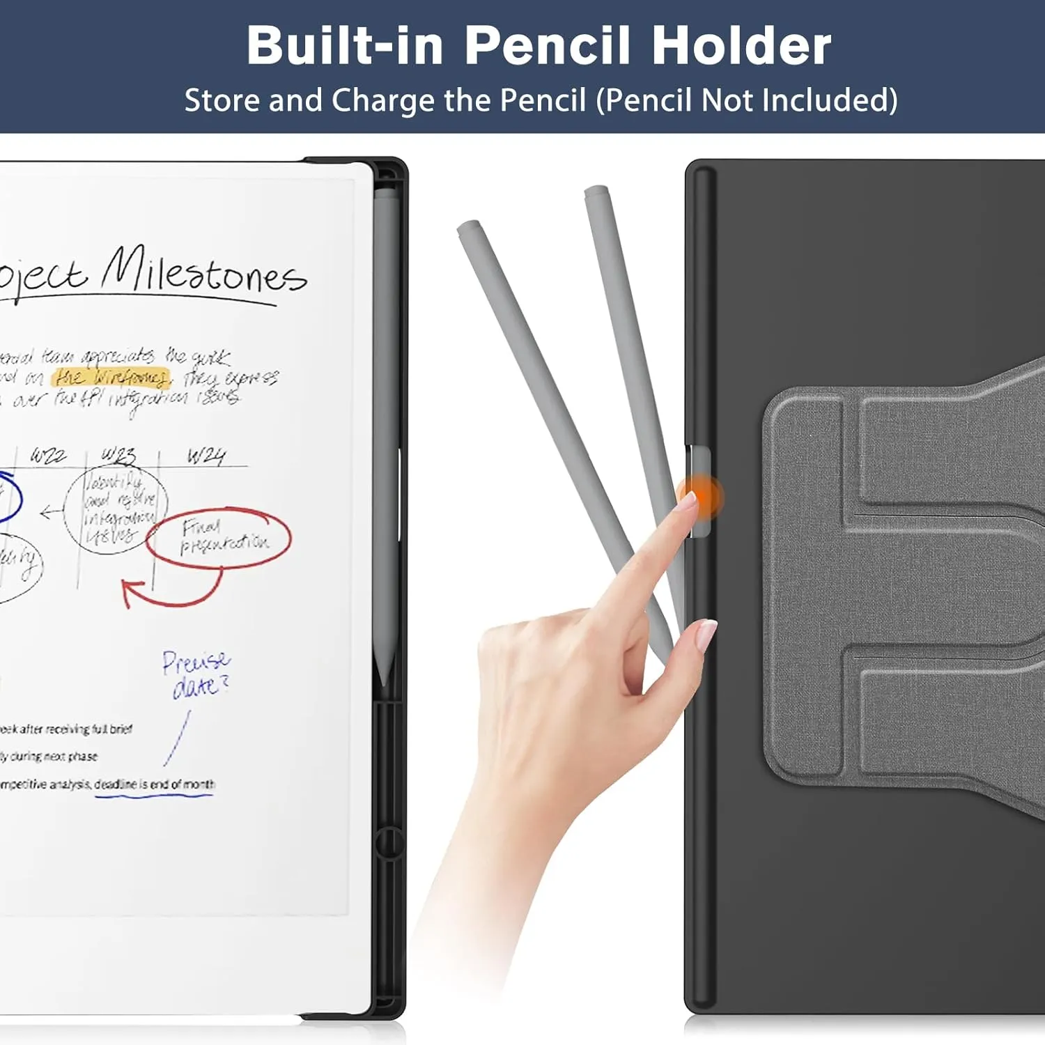 ProCase for Remarkable Paper Pro Tablet 11.8" 2024 Release Case with Pencil Holder, 360 Degree Rotation Protective Stand Cover Folio Smart Shockproof -Grey