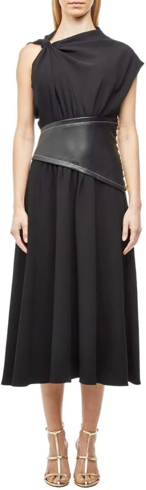 Proenza Schouler Crepe Asymmetrical Dress with Leather Waistband