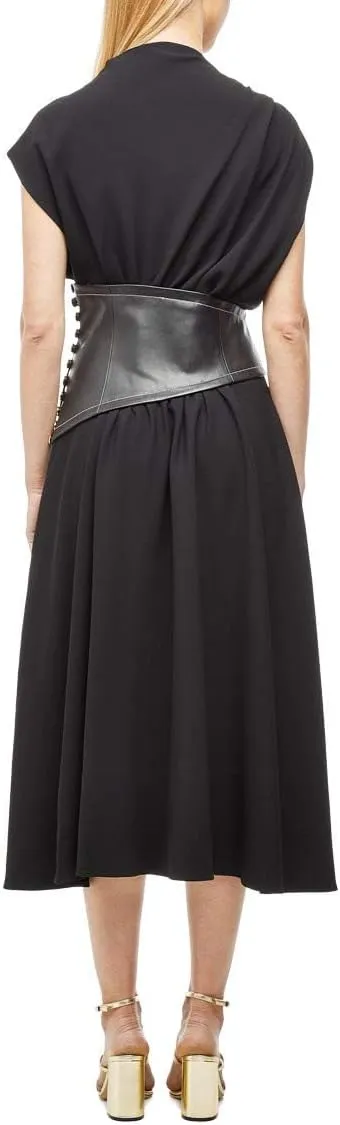 Proenza Schouler Crepe Asymmetrical Dress with Leather Waistband