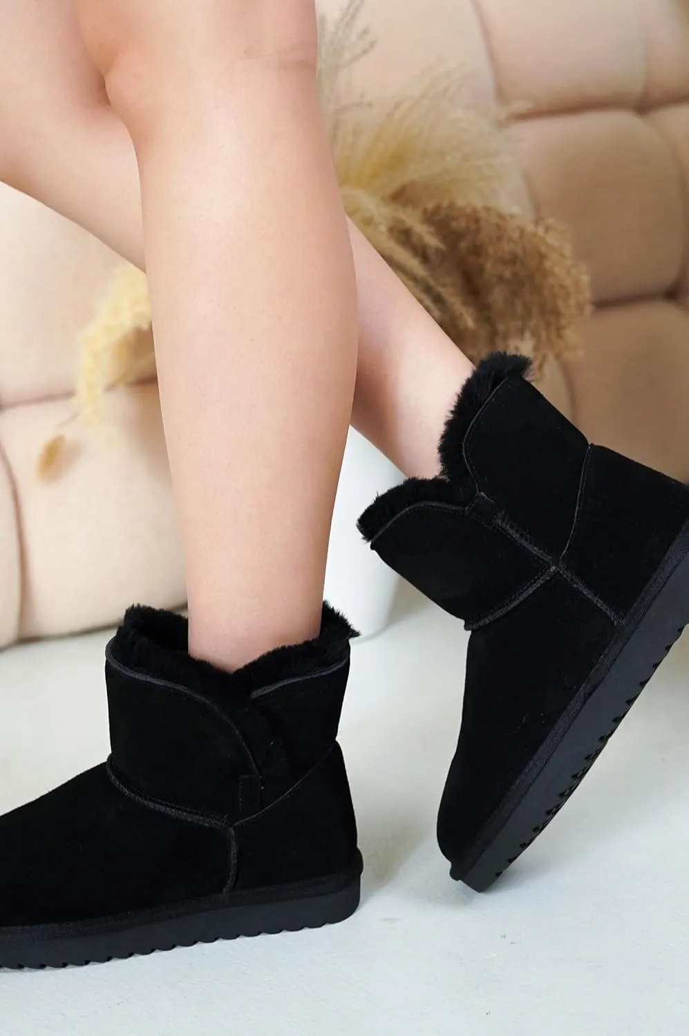Project Cloud 100% Genuine Suede Boots for Women - Fur Lined Ankle Womens Boots - Comfortable Booties for Women with Memory Foam - Perfect Fur Snow Womens Booties 2025 (Timmy)
