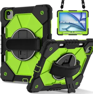 Protective Tablet Case Compatible with iPad Air 11inch M2 A2902 Released 2024 Shockproof Kids Case,[Kickstand] [Shoulder Strap] 360 Degree Rotating Hand Strap Stand Bracket Heavy Duty Rugged Cover Hea