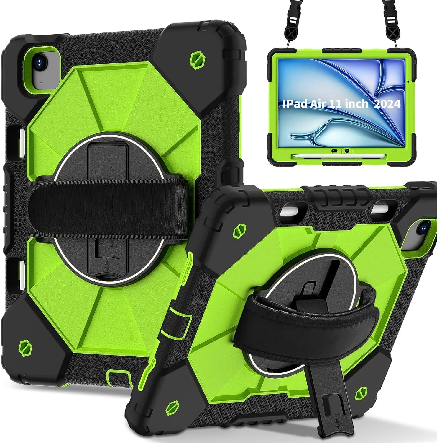 Protective Tablet Case Compatible with iPad Air 11inch M2 A2902 Released 2024 Shockproof Kids Case,[Kickstand] [Shoulder Strap] 360 Degree Rotating Hand Strap Stand Bracket Heavy Duty Rugged Cover Hea