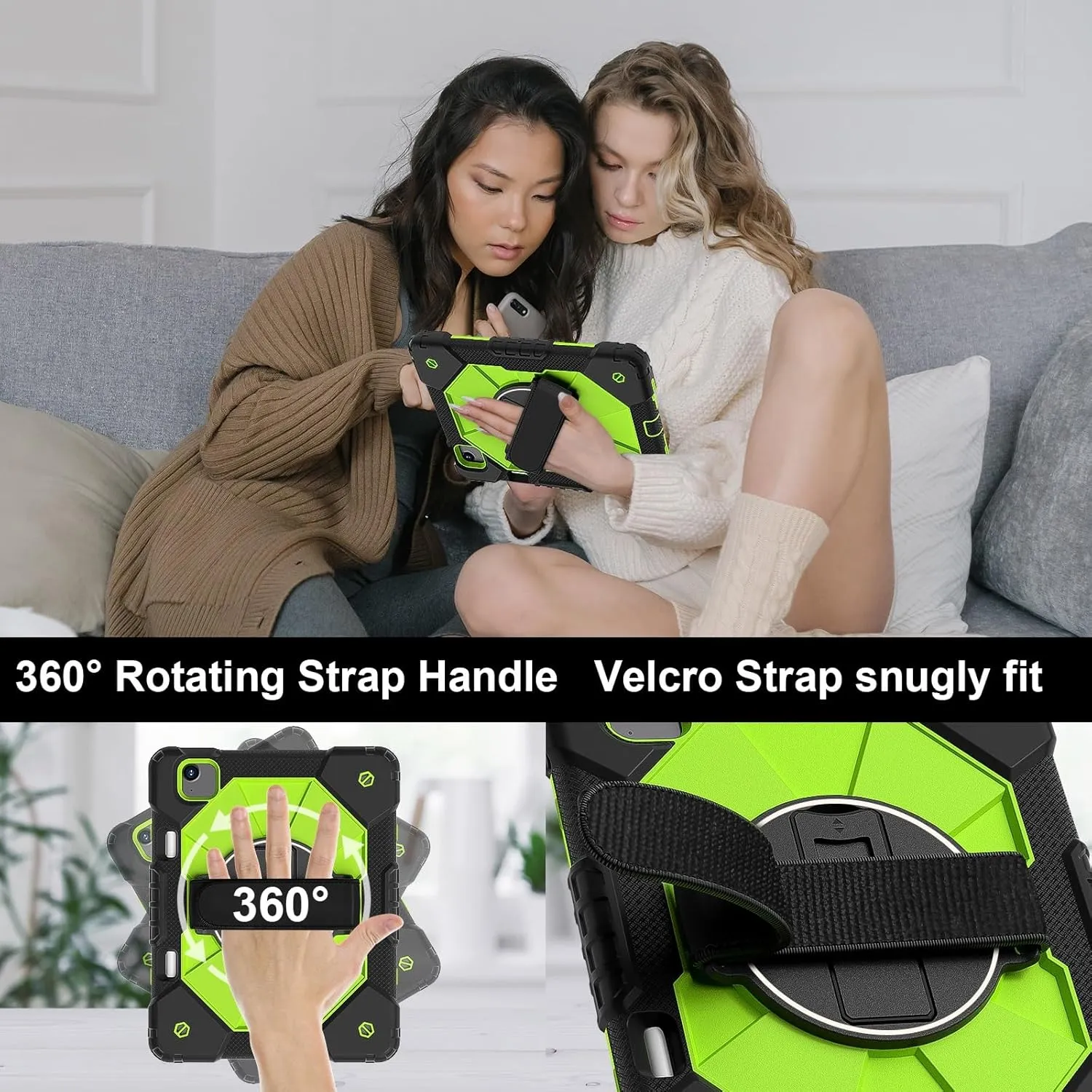 Protective Tablet Case Compatible with iPad Air 11inch M2 A2902 Released 2024 Shockproof Kids Case,[Kickstand] [Shoulder Strap] 360 Degree Rotating Hand Strap Stand Bracket Heavy Duty Rugged Cover Hea