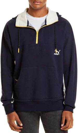 Puma Mens Half Zip Colorblock Hoodie Navy S