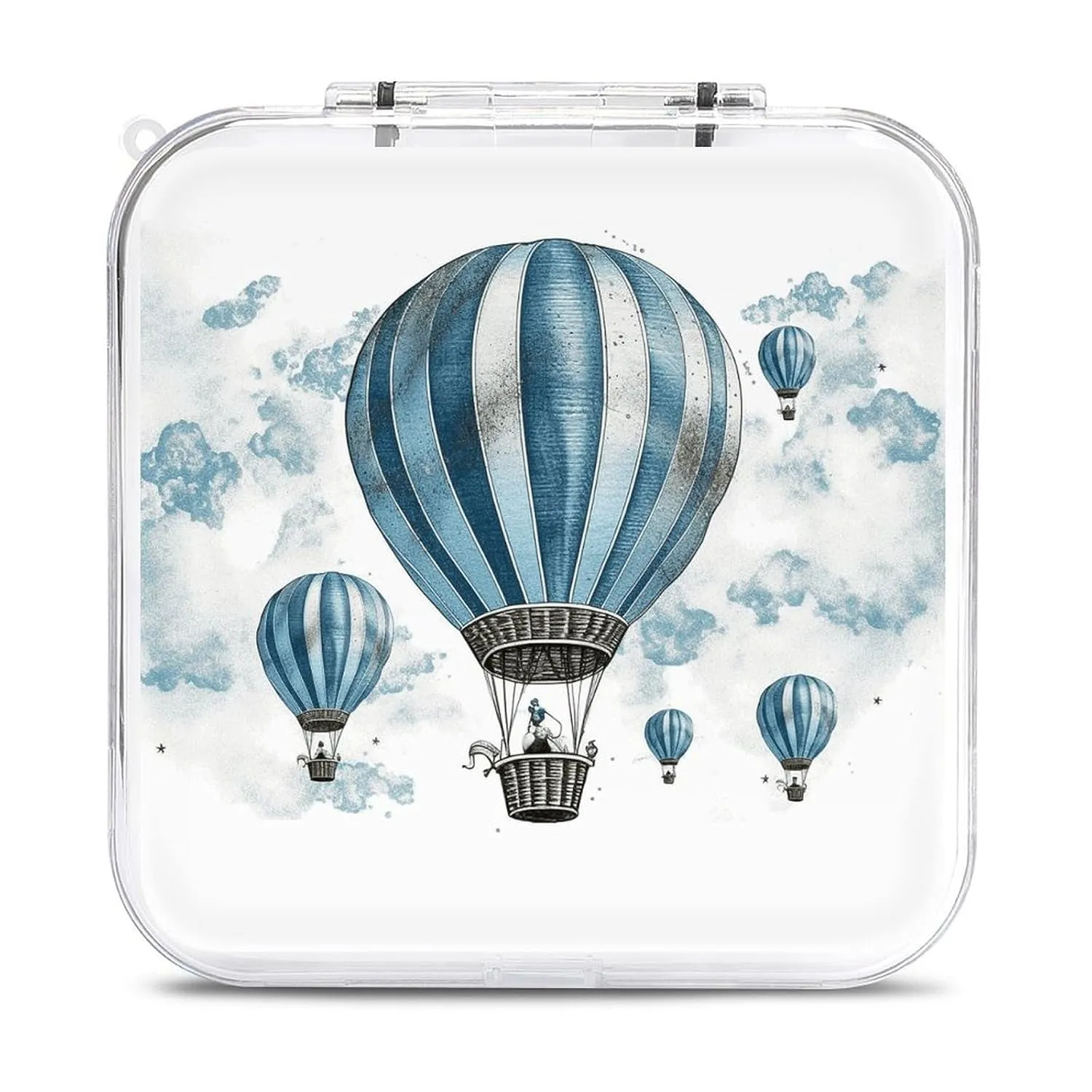 QMNBTES Blue Hot Air Balloon Switch Game Case Switch Game Holder Cartridge Case Storage 12 Games & 2 Micro Sd Card Slots, Travel Carry Cases, Portable Games Card Storage, Hard Shell, Buckle Closure