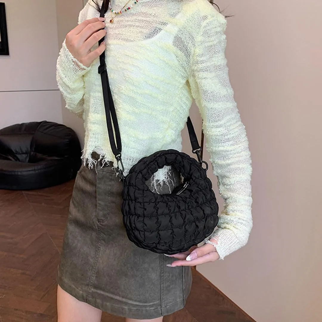 Quilted Puffer Tote Bag for Women Mini Purse Puff Bag Puffy Nylon Crossbody Bags Lightweight Carryall Bag Puffy Purses