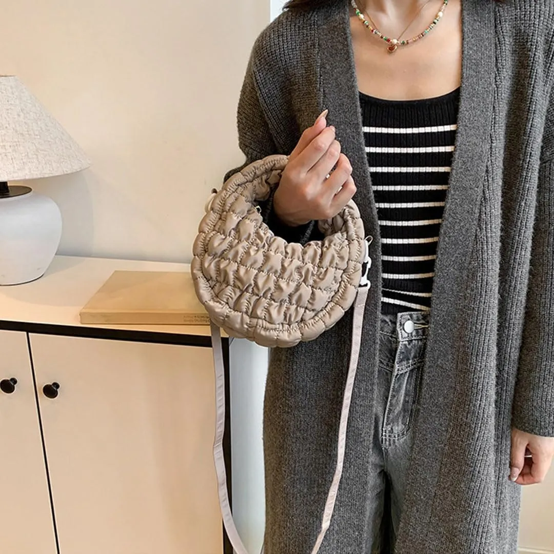 Quilted Puffer Tote Bag for Women Mini Purse Puff Bag Puffy Nylon Crossbody Bags Lightweight Carryall Bag Puffy Purses