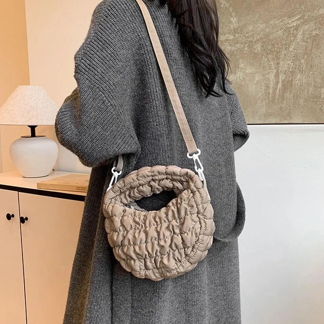 Quilted Puffer Tote Bag for Women Mini Purse Puff Bag Puffy Nylon Crossbody Bags Lightweight Carryall Bag Puffy Purses
