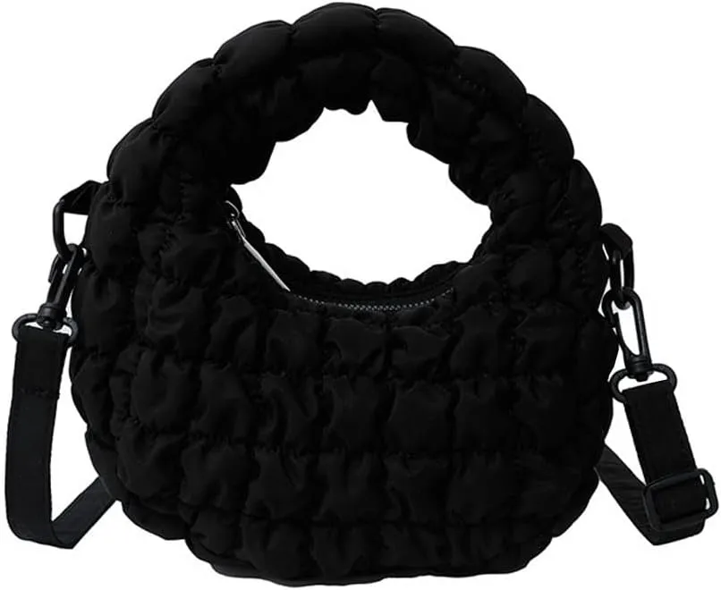 Quilted Puffer Tote Bag for Women Mini Purse Puff Bag Puffy Nylon Crossbody Bags Lightweight Carryall Bag Puffy Purses