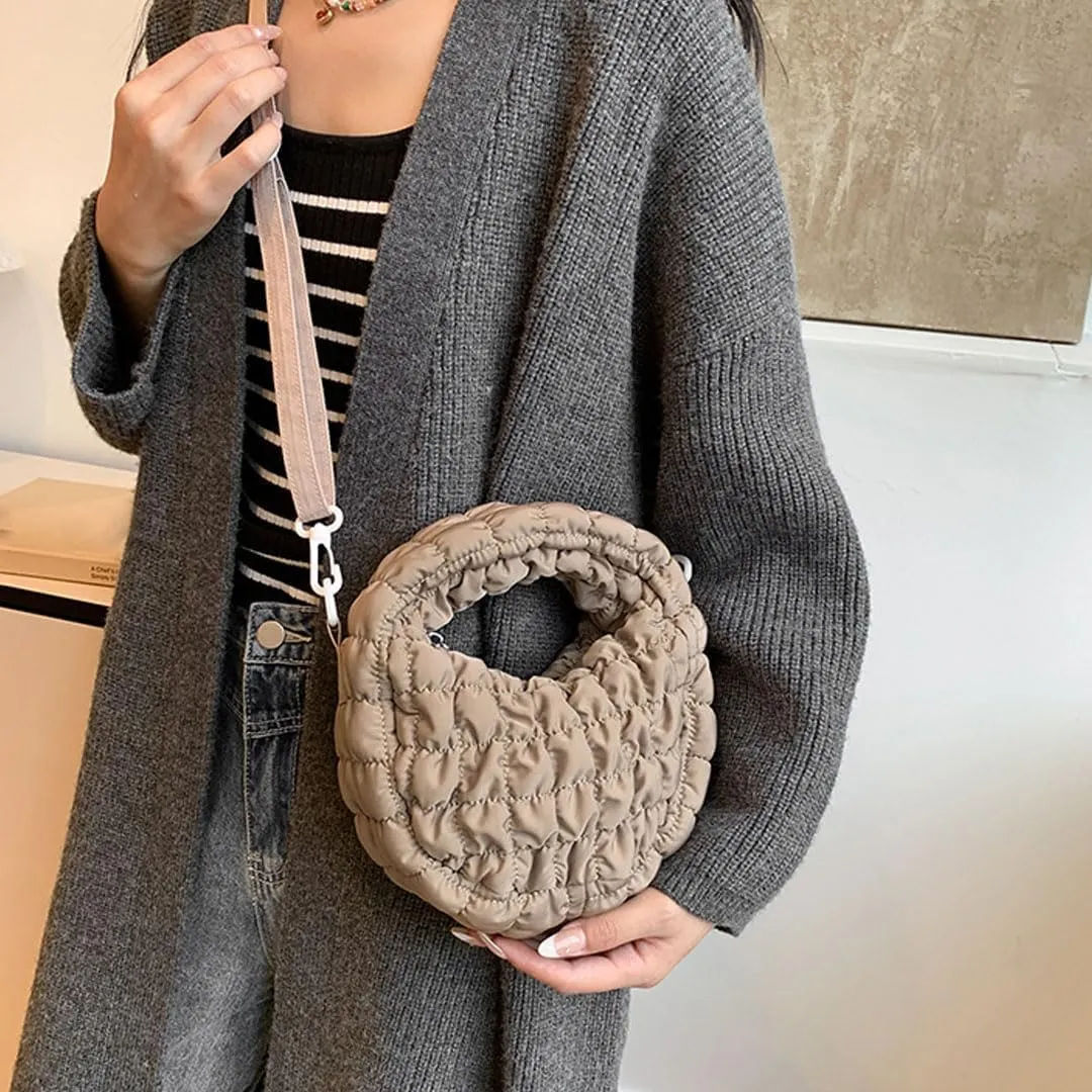 Quilted Puffer Tote Bag for Women Mini Purse Puff Bag Puffy Nylon Crossbody Bags Lightweight Carryall Bag Puffy Purses