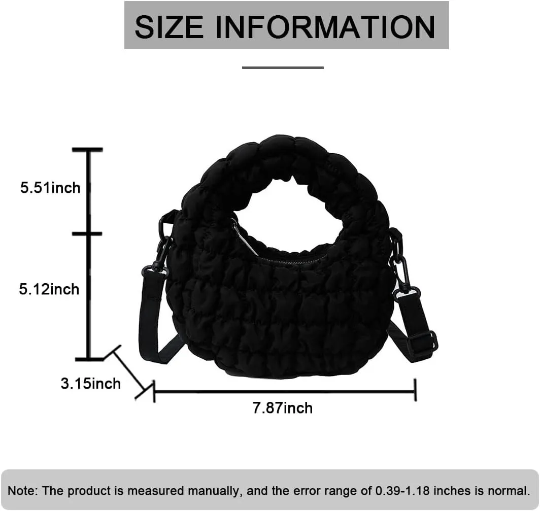 Quilted Puffer Tote Bag for Women Mini Purse Puff Bag Puffy Nylon Crossbody Bags Lightweight Carryall Bag Puffy Purses