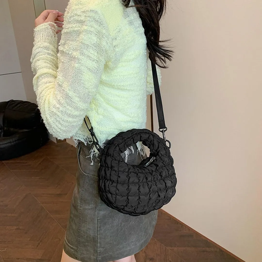 Quilted Puffer Tote Bag for Women Mini Purse Puff Bag Puffy Nylon Crossbody Bags Lightweight Carryall Bag Puffy Purses