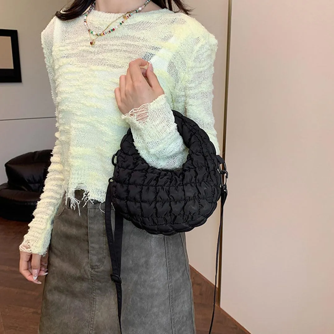 Quilted Puffer Tote Bag for Women Mini Purse Puff Bag Puffy Nylon Crossbody Bags Lightweight Carryall Bag Puffy Purses