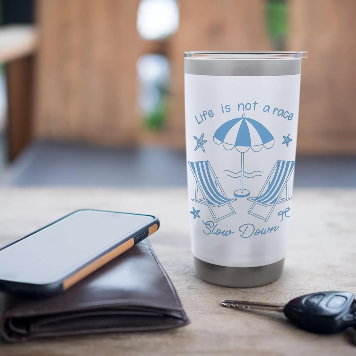 "Life Is Not A Race" Beach Chairs Umbrella Slow Down Summer Stainless Steel Insulated Tumbler