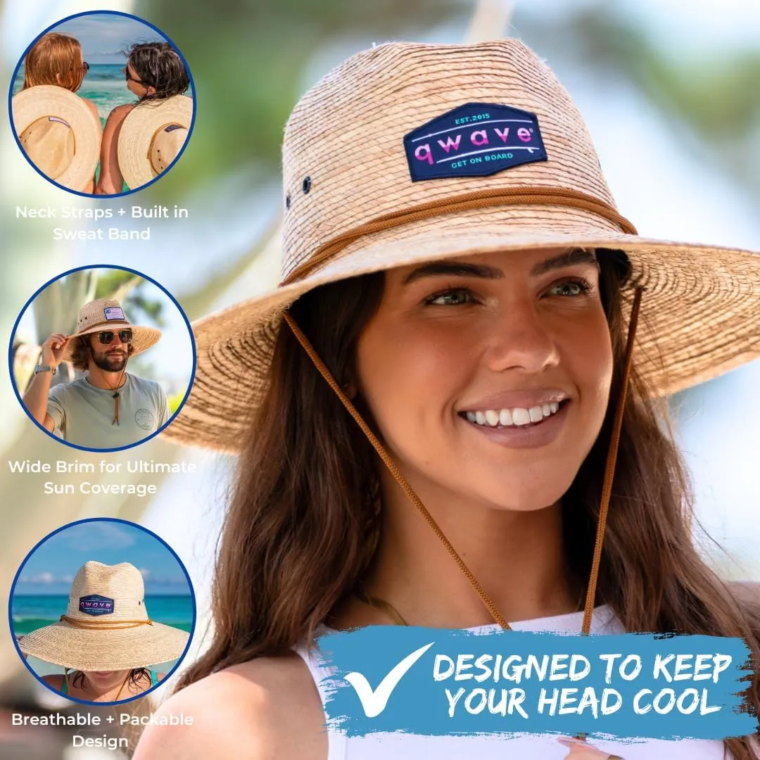 Qwave Packable Stone-Washed Straw Lifeguard Hat for Men and Women - Beach Straw Hat Protects from Summer Sun