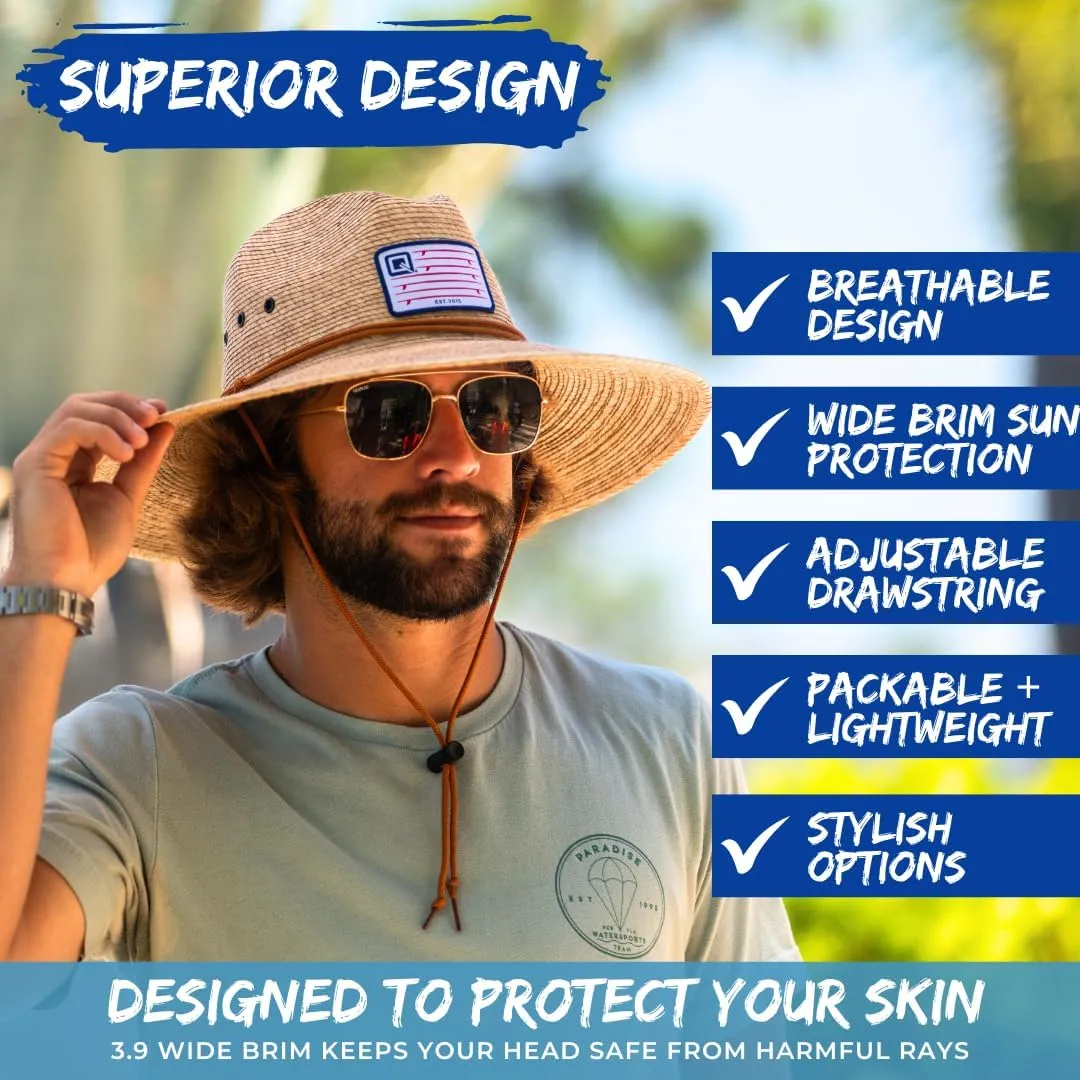 Qwave Packable Stone-Washed Straw Lifeguard Hat for Men and Women - Beach Straw Hat Protects from Summer Sun