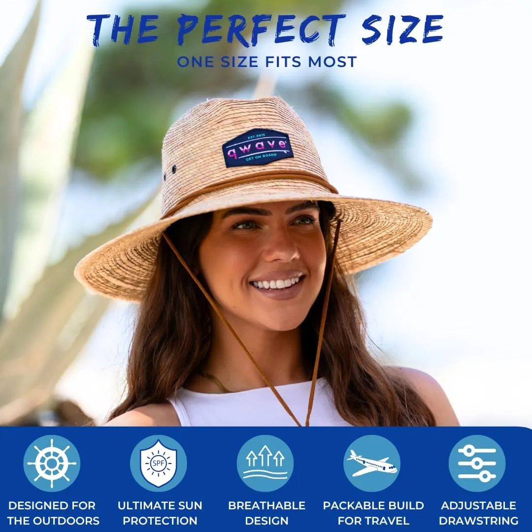 Qwave Packable Stone-Washed Straw Lifeguard Hat for Men and Women - Beach Straw Hat Protects from Summer Sun