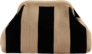 QWINEE Women's Crochet Purse Striped Woven Bag Knitted Spring Summer Handbag Clutch