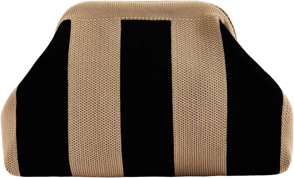 QWINEE Women's Crochet Purse Striped Woven Bag Knitted Spring Summer Handbag Clutch