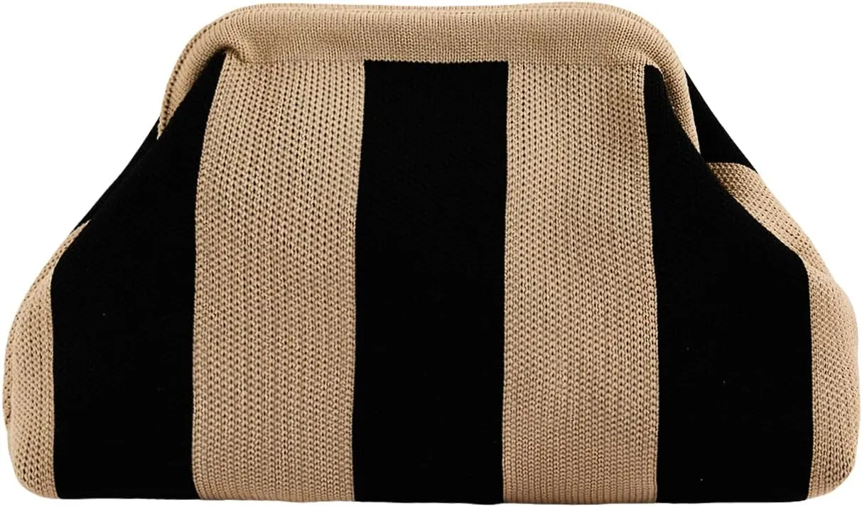 QWINEE Women's Crochet Purse Striped Woven Bag Knitted Spring Summer Handbag Clutch