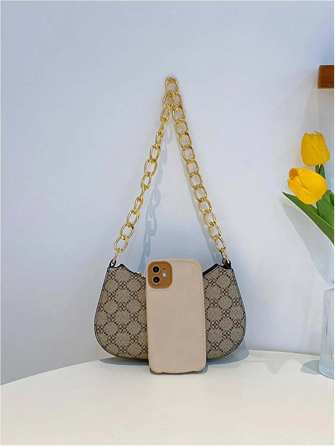 QWINEE Women's Y2K Leopard Print Shoulder Bag Chain Strap Zipper Underarm Purse Mini Handbags