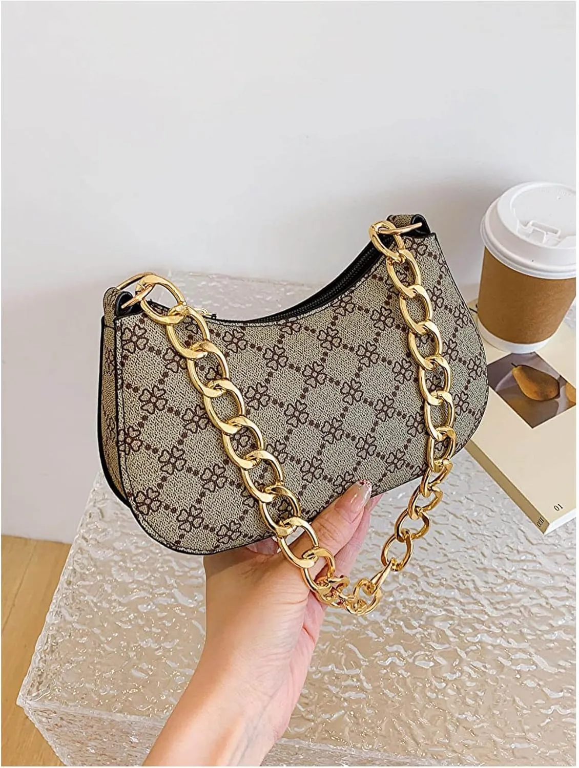 QWINEE Women's Y2K Leopard Print Shoulder Bag Chain Strap Zipper Underarm Purse Mini Handbags