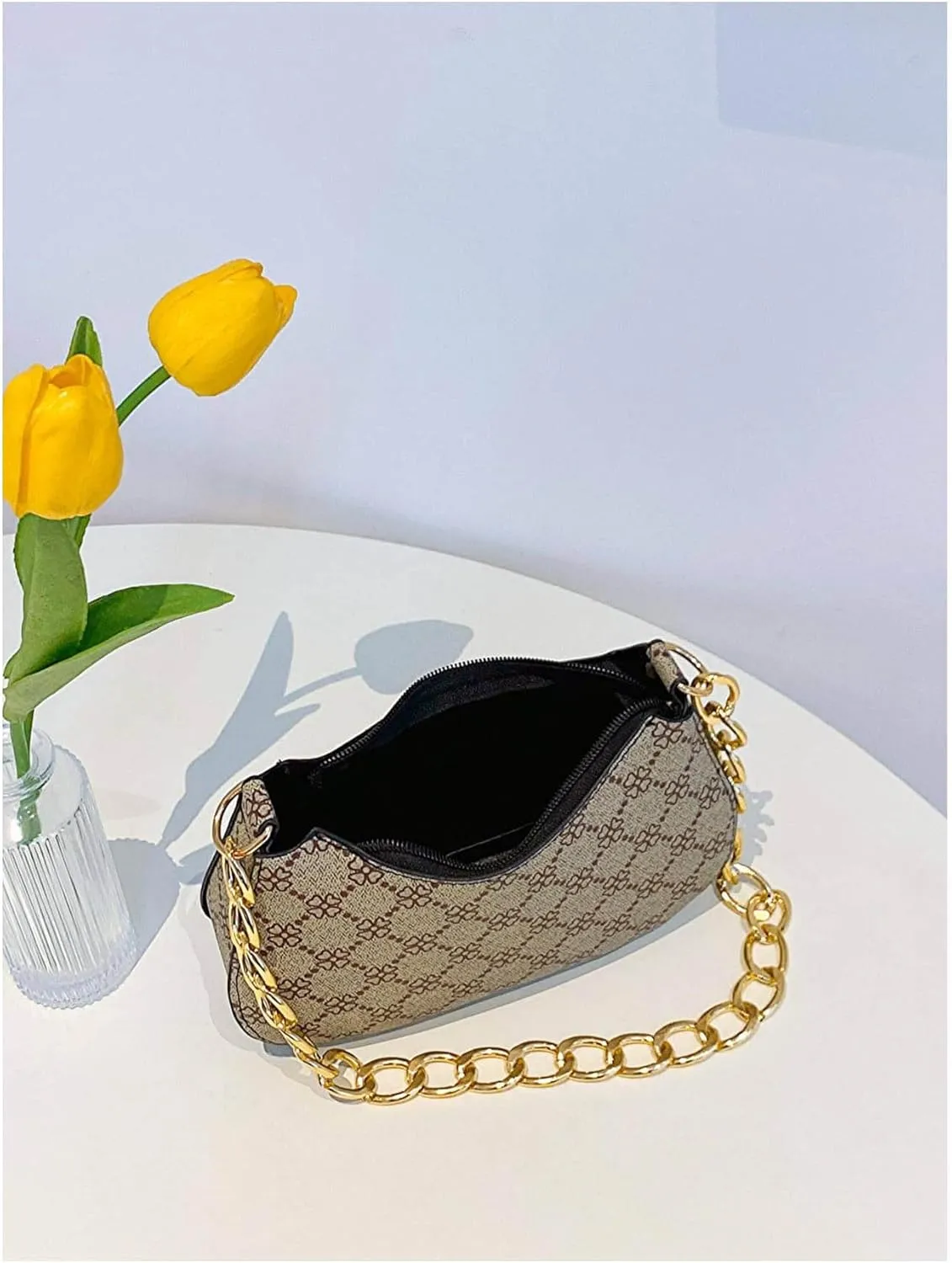 QWINEE Women's Y2K Leopard Print Shoulder Bag Chain Strap Zipper Underarm Purse Mini Handbags