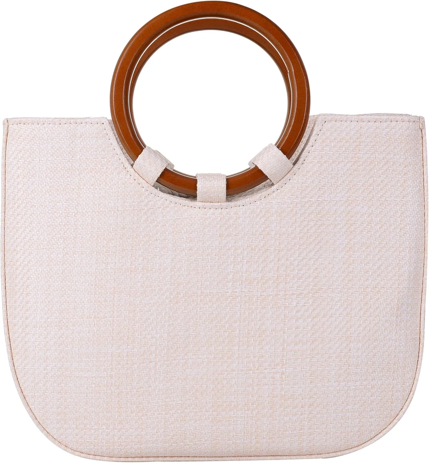 QZUnique Hand-woven Straw Bag Women Summer Beach Handbag Purse Retro Rattan Tote Clutch Travel Bag with Wood Round Top Handle