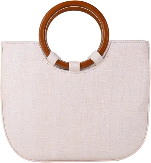 QZUnique Hand-woven Straw Bag Women Summer Beach Handbag Purse Retro Rattan Tote Clutch Travel Bag with Wood Round Top Handle