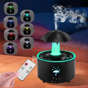Rain Cloud Humidifier, 300ML Humidifier with Essential Oil Diffuser Water Drip Diffuser with Remote & Timer, 7-Color Rotating Umbrella Air Diffuser for Bedroom Home Office Gift (Black)