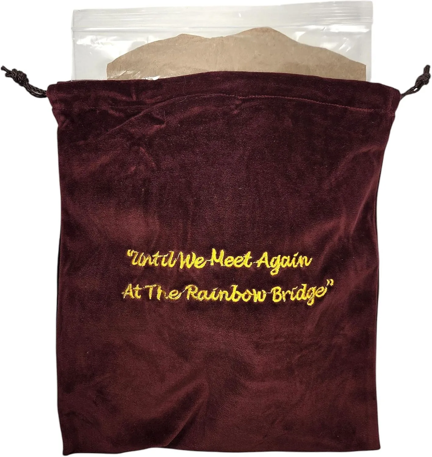 Rainbow Bridge Burgundy Velvet Cremains Bag – Medium (7” x 9”) – Designed for USE Inside The URN – Includes Resealable Plastic Bag for Secure Containment of Ashes