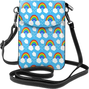 Rainbow Clouds Raindrop Print crossbody cell phone purse for women,trendy mini handbag with credit card slots