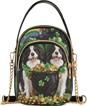 Rainbow Dog Shamrock Coin Clover Leaf Patrick's Day Crossbody Bag for Women Mini Cell Phone Purse Women's Shoulder Handbag