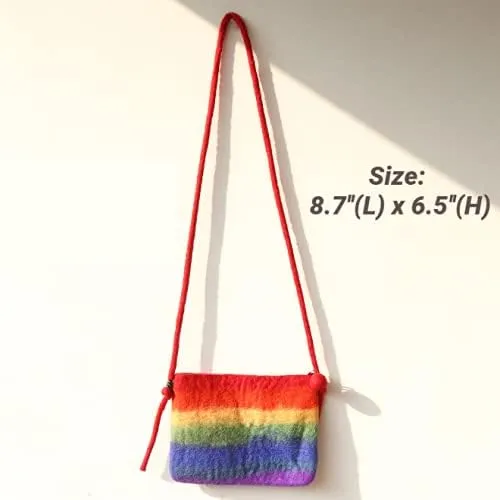 Rainbow Gradient Crochet Bag Women Knitted Shoulder Bag Woolen Crossbody Bag
