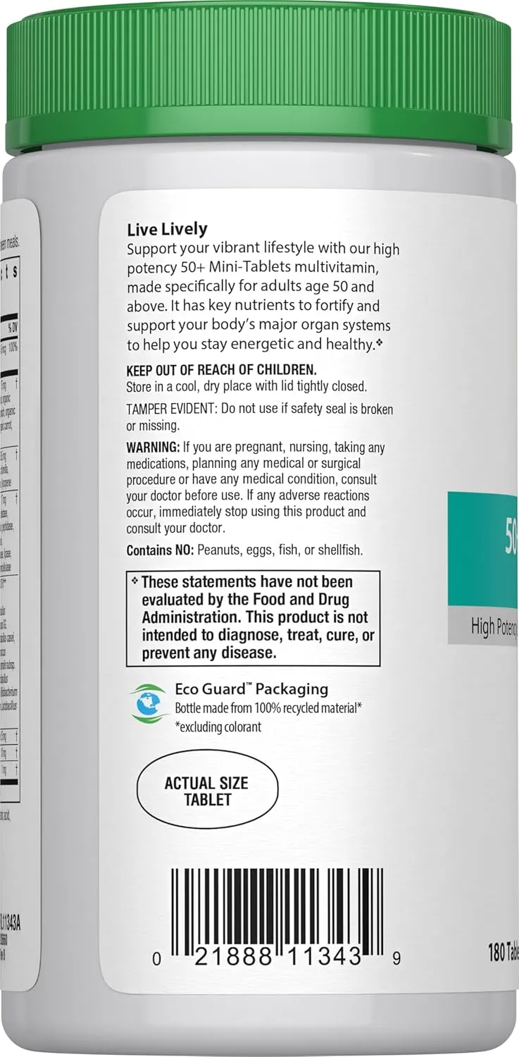Rainbow Light - 50  Mini-Tablet Food-Based Multivitamin - Age-defense Formula Probiotic and Antioxidant Formula; Vitamins and Minerals Support Immune, Heart, Skin, Eye, Bone and Prostate - 180 Tablets