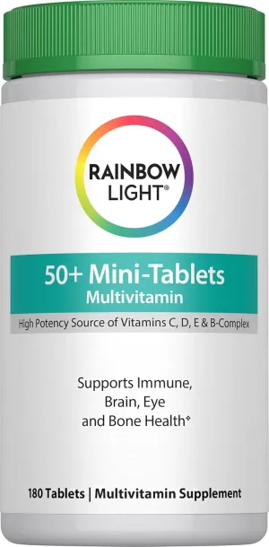 Rainbow Light - 50  Mini-Tablet Food-Based Multivitamin - Age-defense Formula Probiotic and Antioxidant Formula; Vitamins and Minerals Support Immune, Heart, Skin, Eye, Bone and Prostate - 180 Tablets