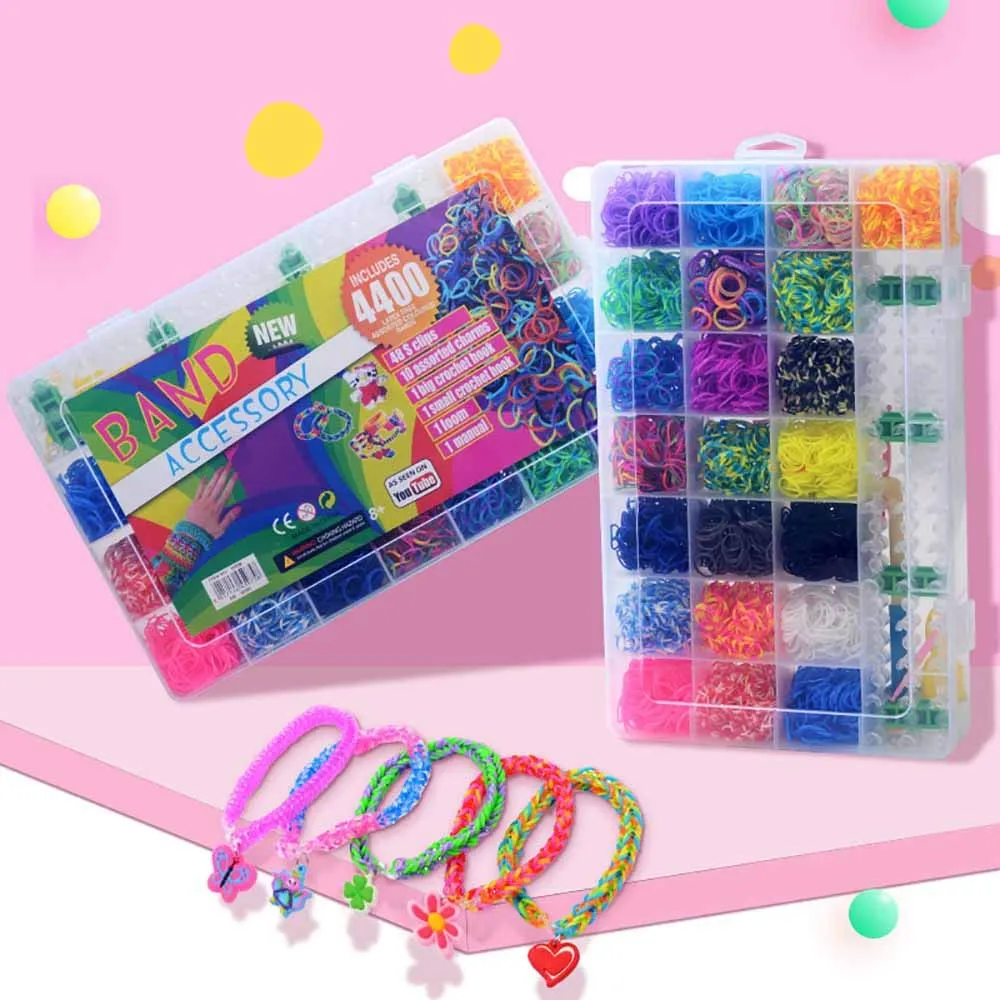 Rainbow Rubber Bands for Bracelets Kit with Case 4400 Loom Bands DIY Crafting Bracelet for Kids (Multicolor)